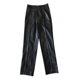 Zara Faux Leather Straight Leg Pants Womens XS Black Center Seam High Waist